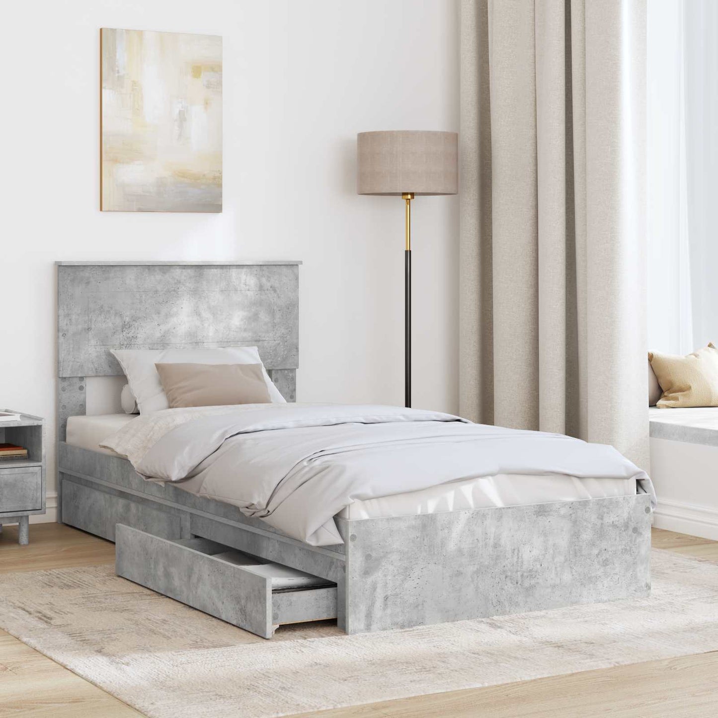 Storage Bed Concrete Grey 90 x 190 cm Engineered Wood