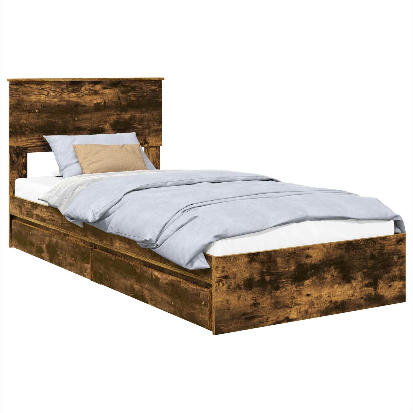 Storage Bed with Drawer Smoked Oak 90 x 190 cm Engineered Wood