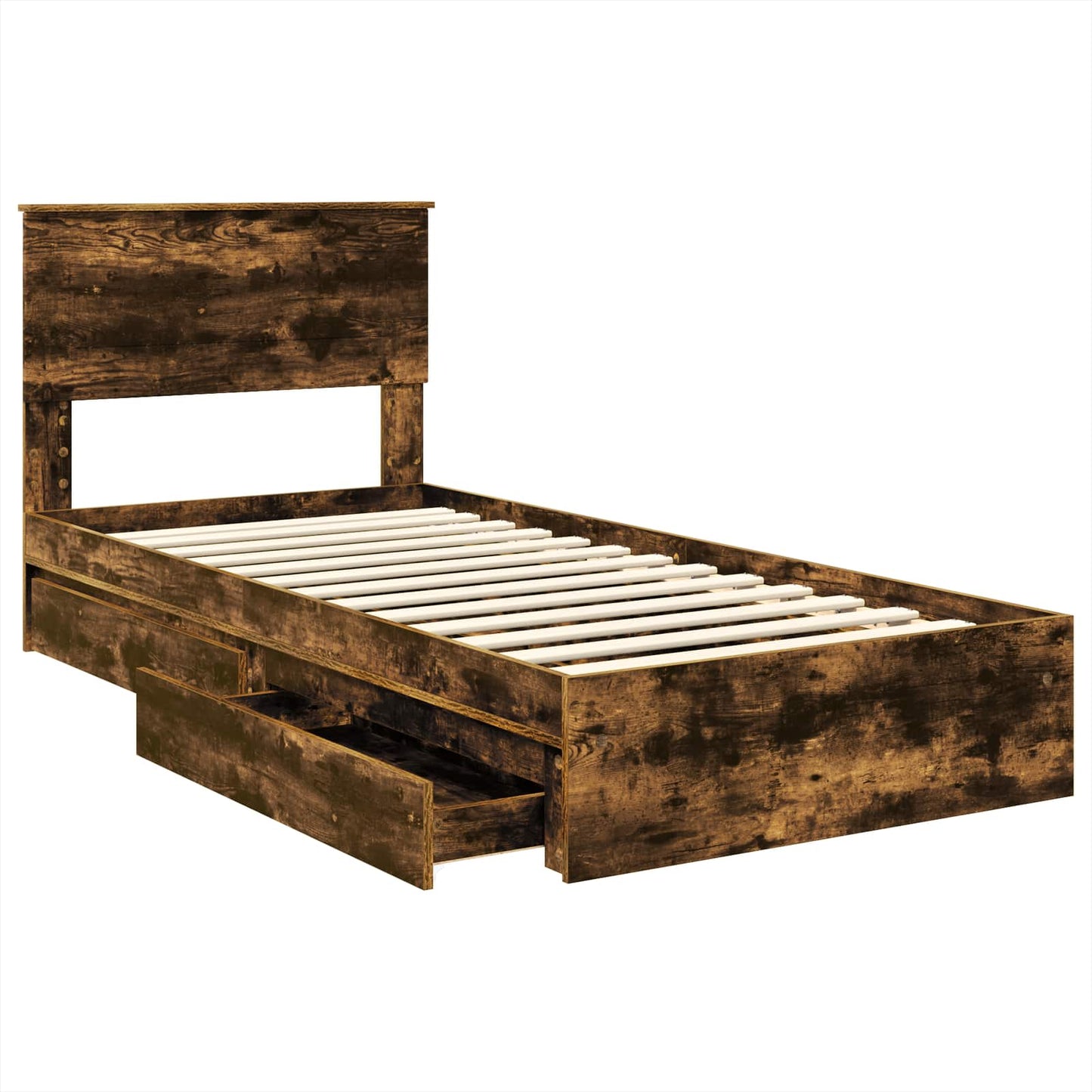 Storage Bed with Drawer Smoked Oak 90 x 200 cm Engineered Wood
