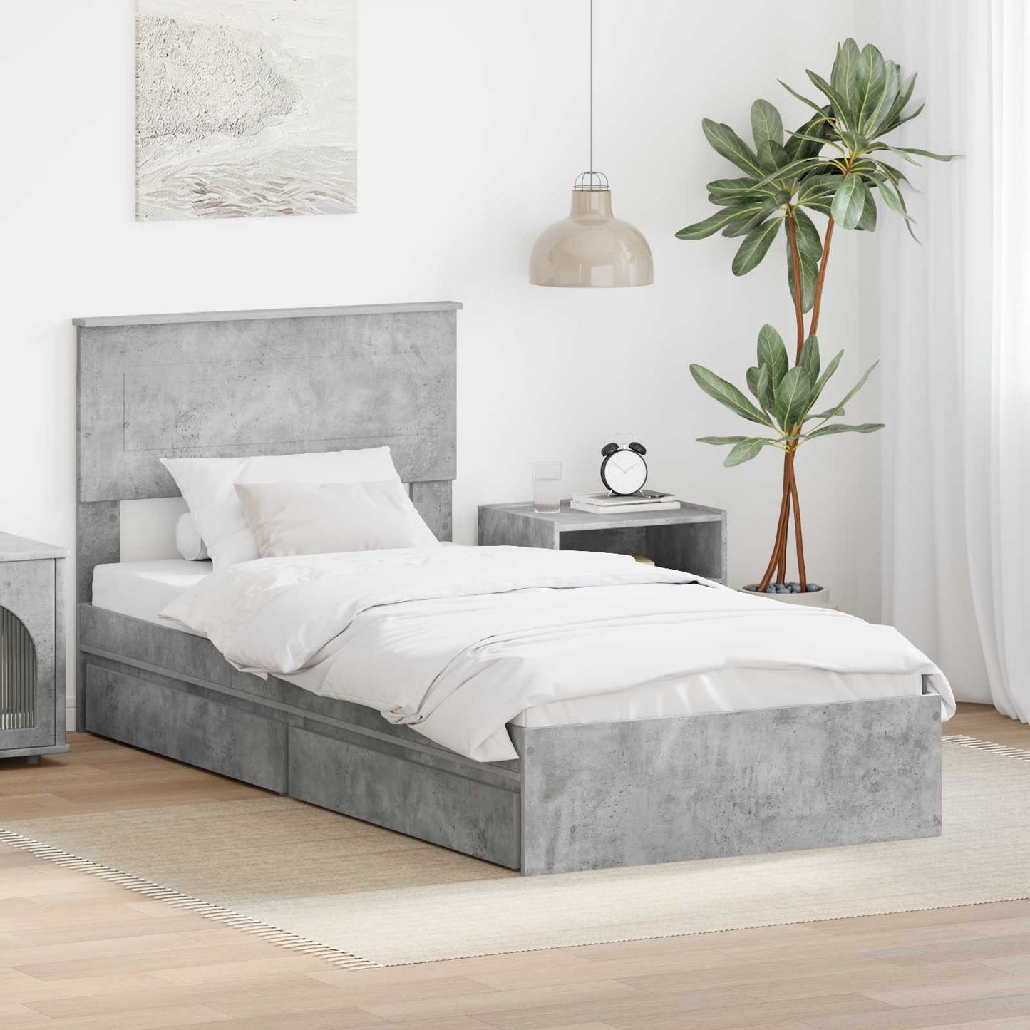 Storage Bed Concrete Grey 70 x 190 cm Engineered Wood