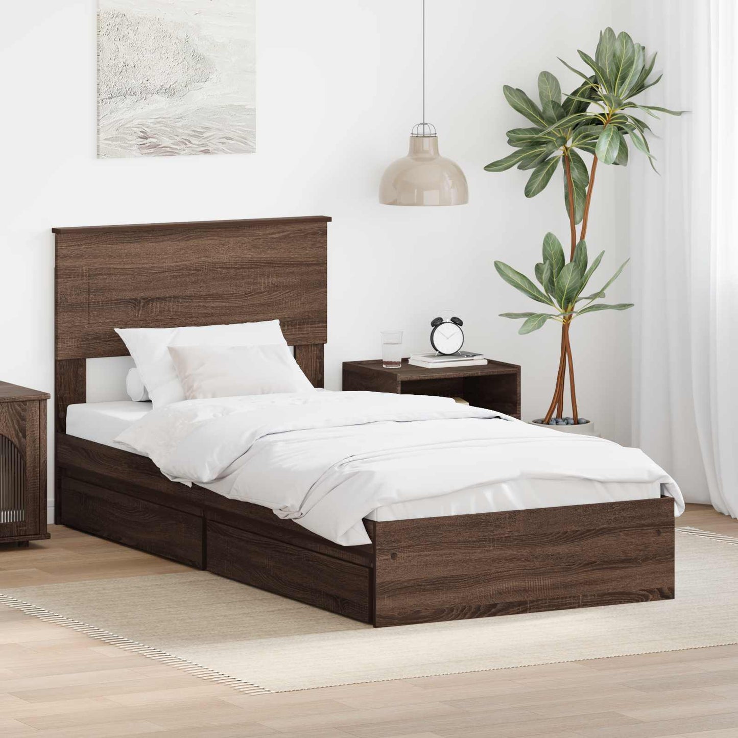 Storage Bed with Drawer Brown Oak 75 x 190 cm Engineered Wood