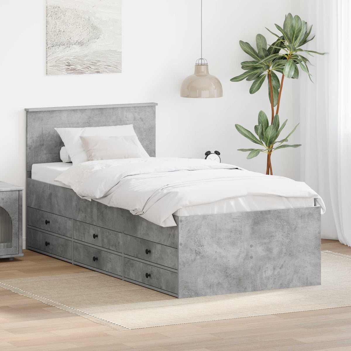 Daybed Concrete Grey and Black 100 x 200 cm Engineered Wood