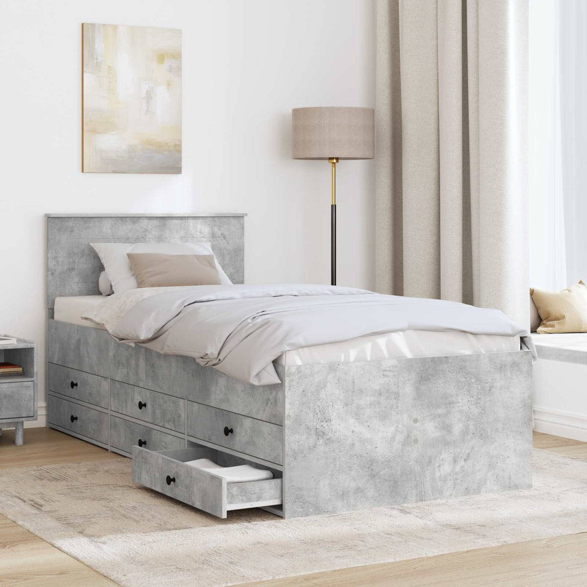 Daybed Concrete Grey and Black 100 x 200 cm Engineered Wood