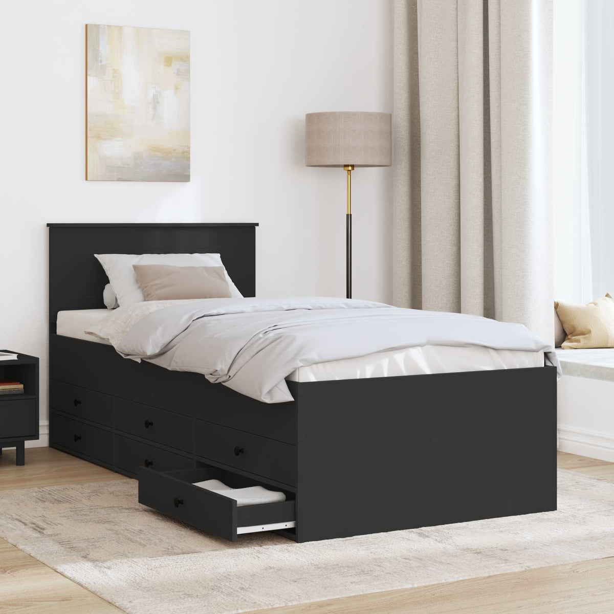 Daybed with Drawer Manual Black 75 x 190 cm Engineered Wood