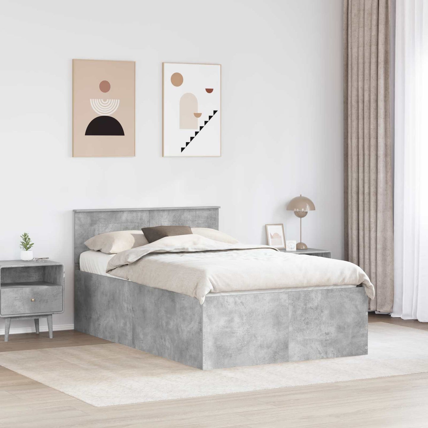 Bed Frame Concrete Grey 120 x 190 cm Engineered Wood