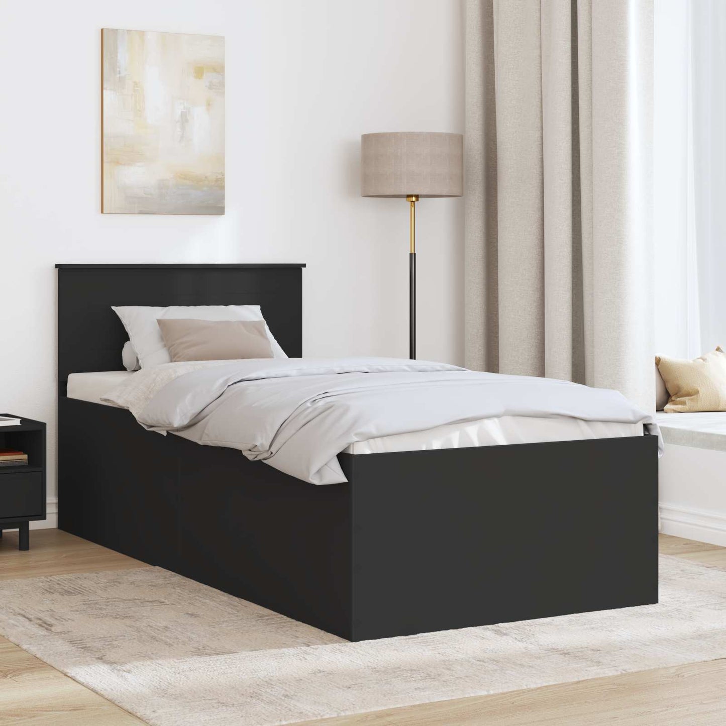 Bed Frame with Headboard Black 120 x 200 cm Engineered Wood