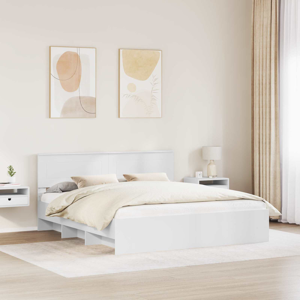 Bed Frame with Headboard White 200 x 200 cm Engineered Wood