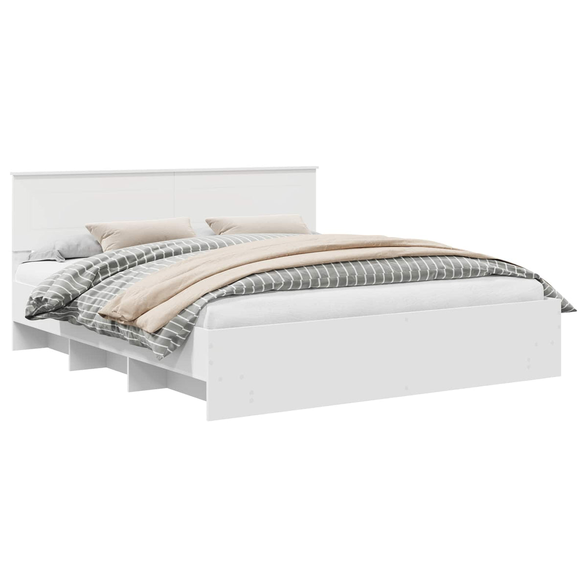 Bed Frame with Headboard White 200 x 200 cm Engineered Wood