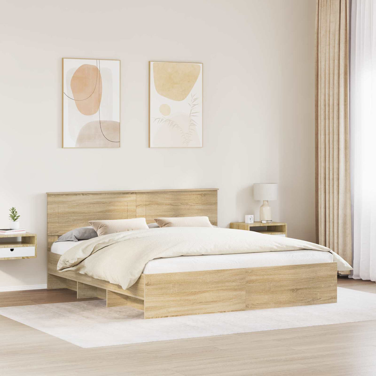 Bed Frame Sonoma Oak 200 x 200 cm Engineered Wood