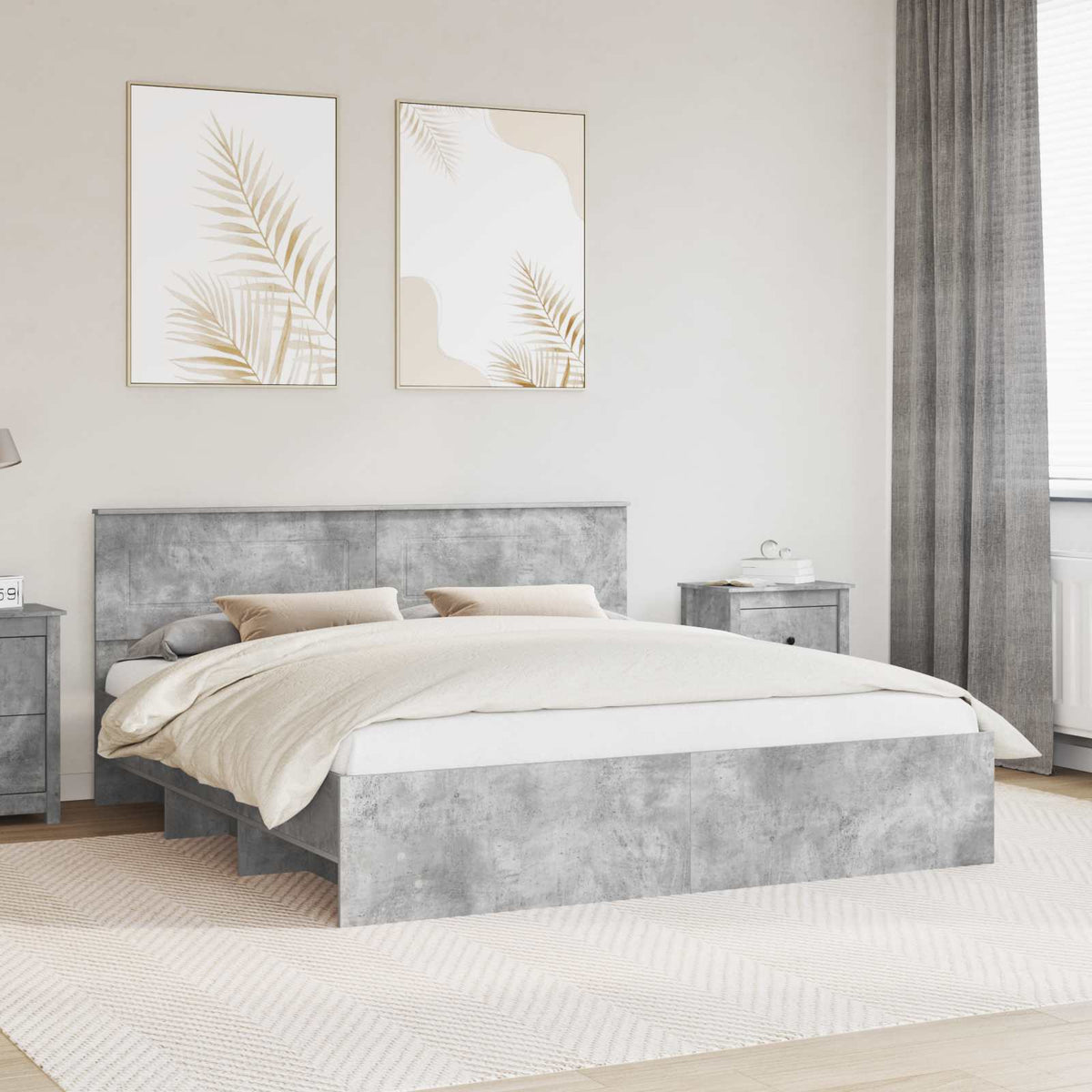 Bed Frame Concrete Grey 200 x 200 cm Engineered Wood