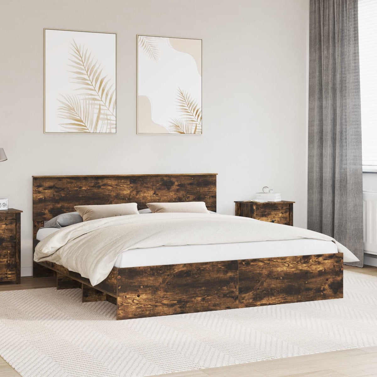Bed Frame Smoked Oak 200 x 200 cm Engineered Wood