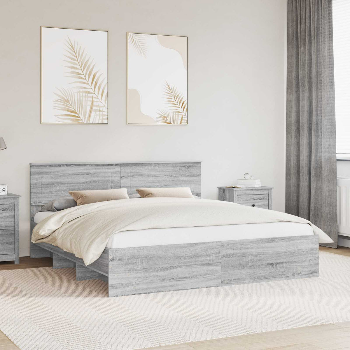 Bed Frame Grey Sonoma 200 x 200 cm Engineered Wood