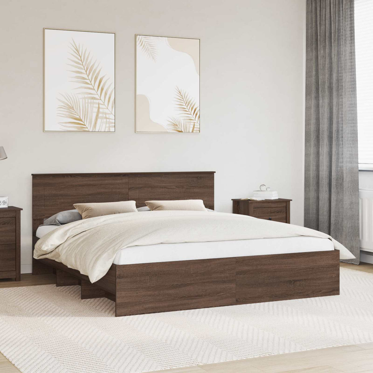 Bed Frame with Headboard Brown Oak 200 x 200 cm Engineered Wood