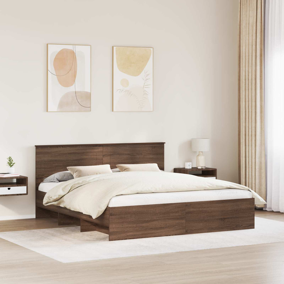 Bed Frame with Headboard Brown Oak 200 x 200 cm Engineered Wood