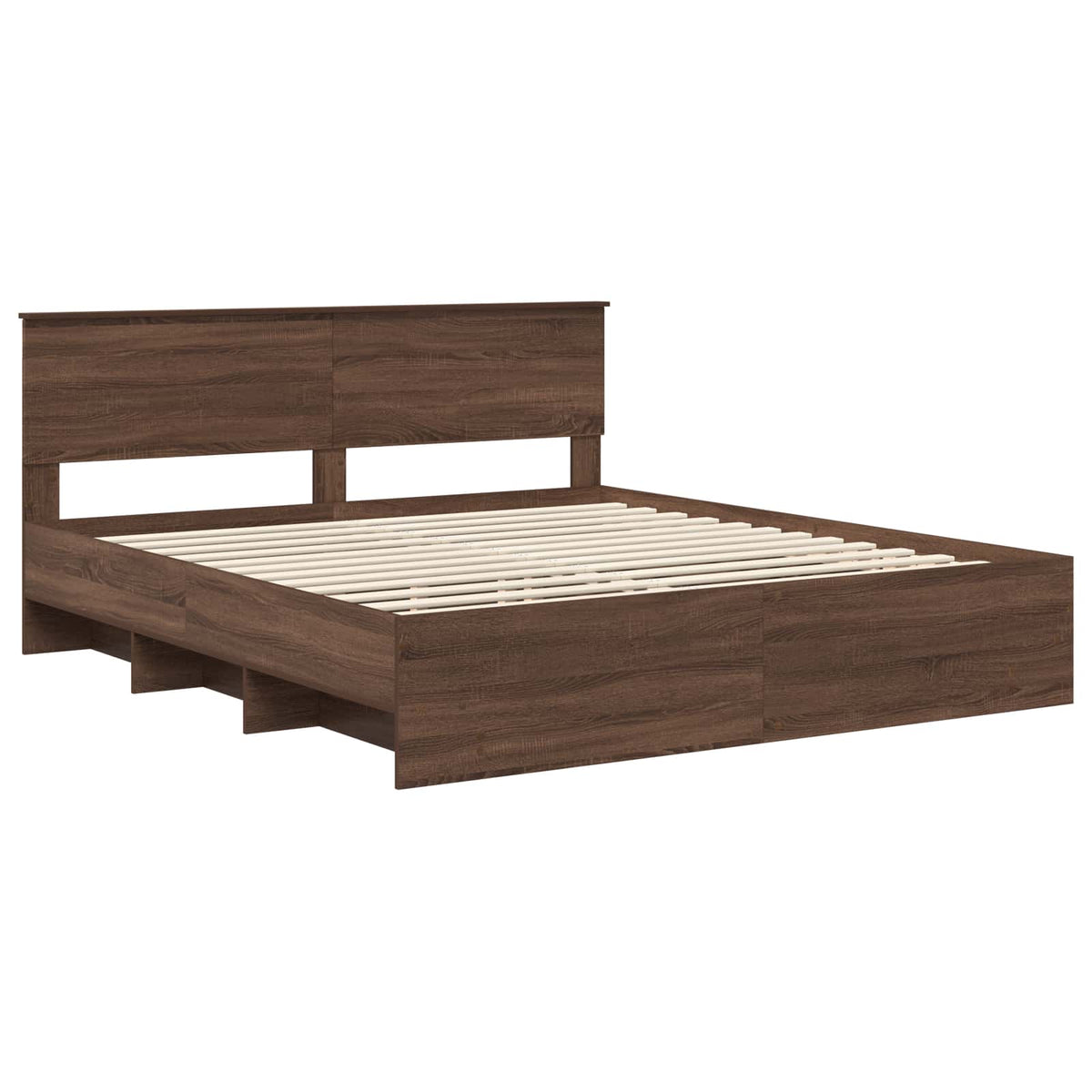 Bed Frame with Headboard Brown Oak 200 x 200 cm Engineered Wood