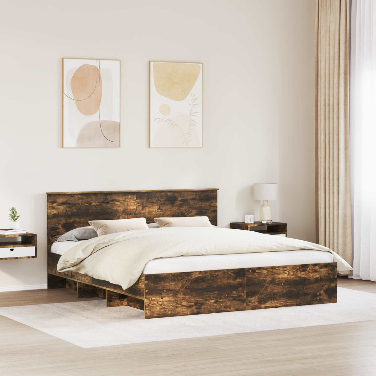 Bed Frame Smoked Oak 180 x 200 cm Engineered Wood