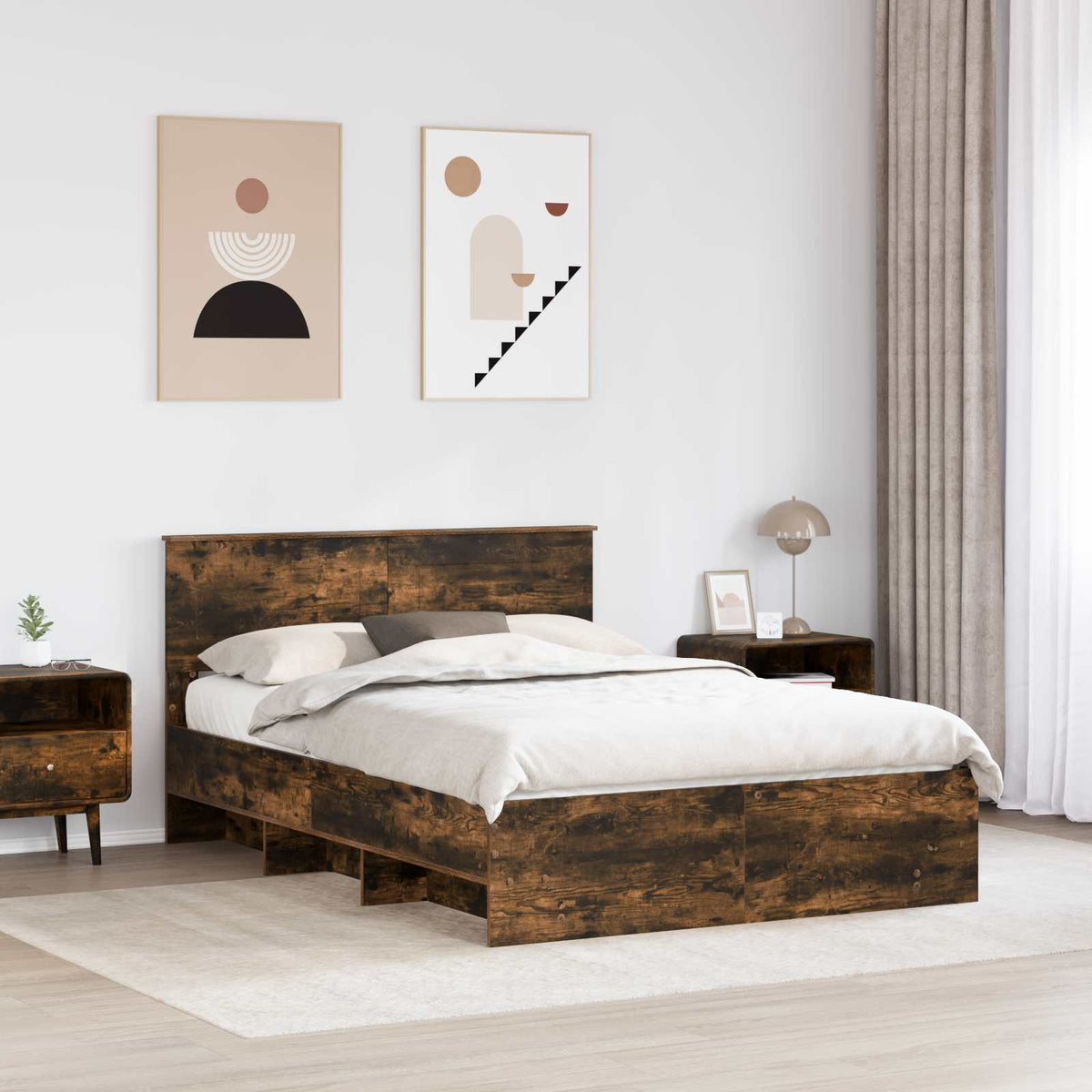 Bed Frame Smoked Oak 160 x 200 cm Engineered Wood