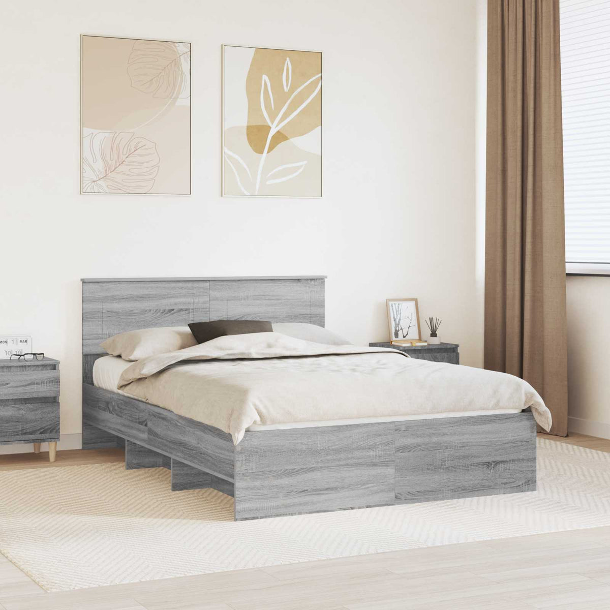 Bed Frame Grey Sonoma 150 x 200 cm Engineered Wood