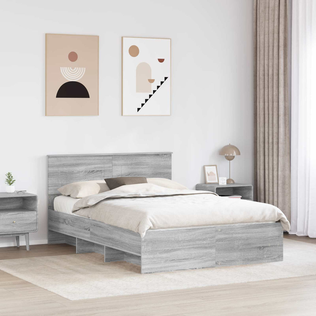 Bed Frame Grey Sonoma 150 x 200 cm Engineered Wood
