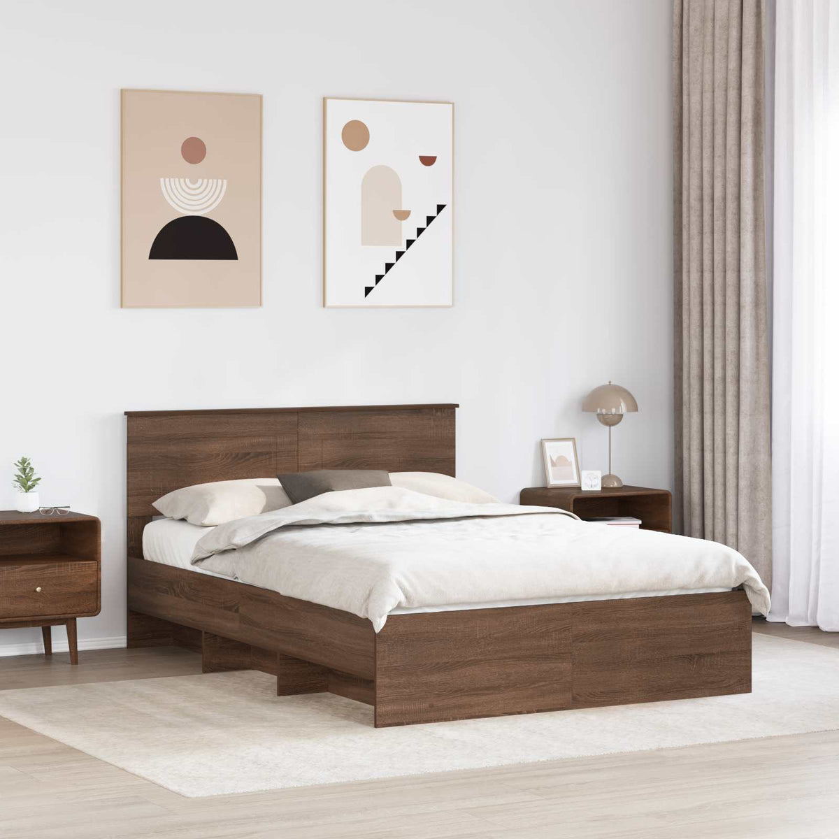 Bed Frame with Headboard Brown Oak 150 x 200 cm Engineered Wood