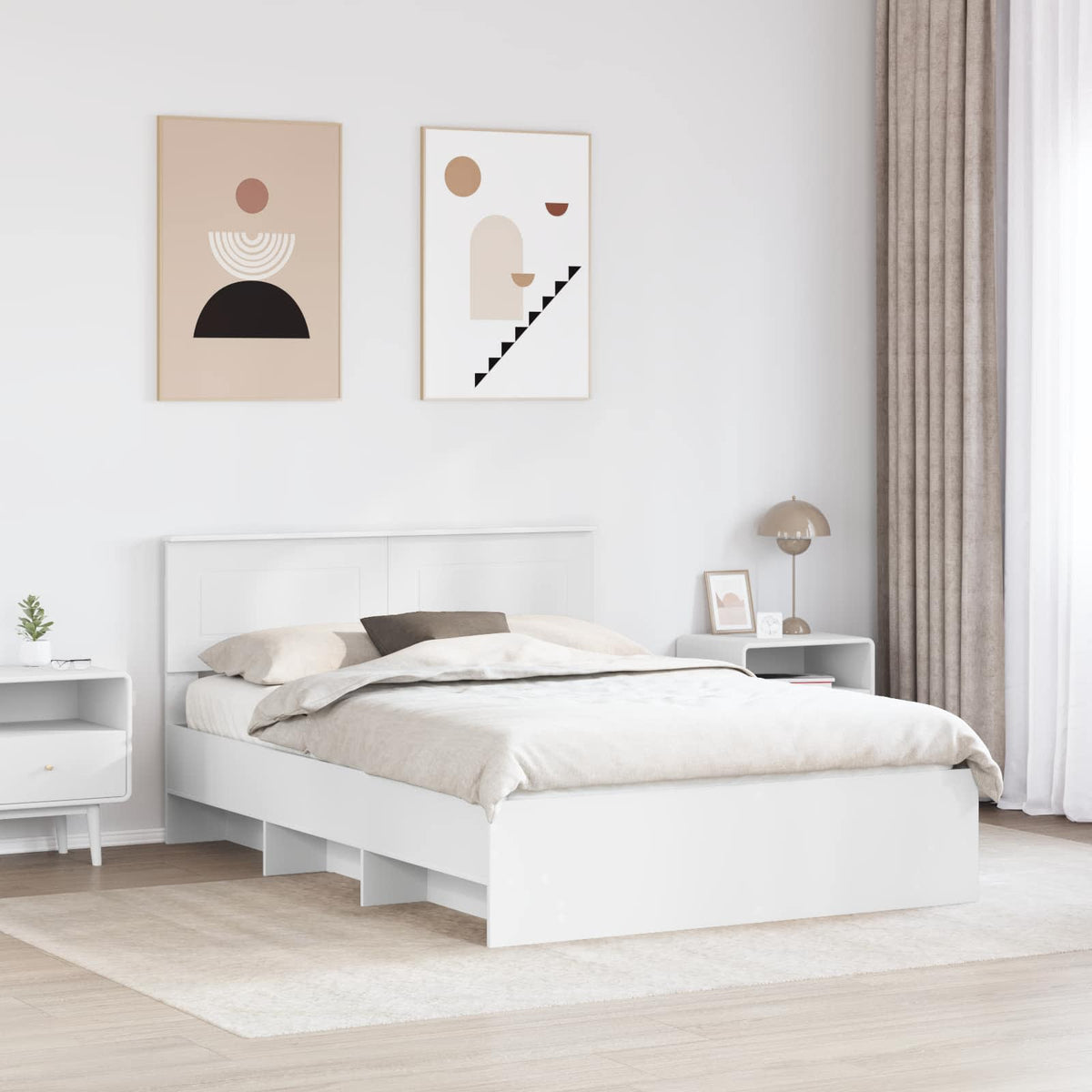 Bed Frame with Headboard White 140 x 200 cm Engineered Wood
