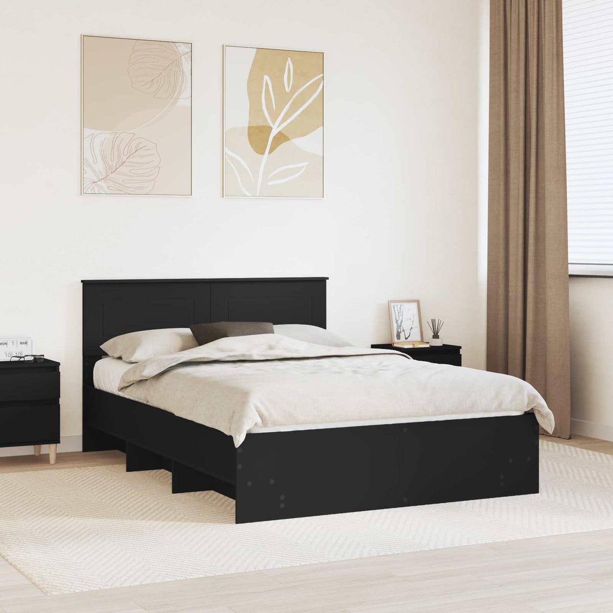 Bed Frame with Headboard Black 140 x 200 cm Engineered Wood