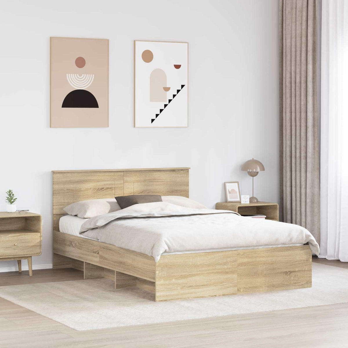 Bed Frame Sonoma Oak 140 x 200 cm Engineered Wood