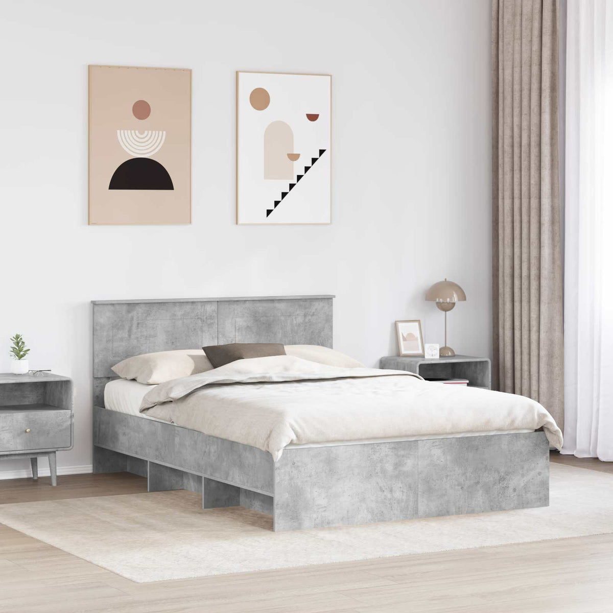 Bed Frame Concrete Grey 140 x 200 cm Engineered Wood