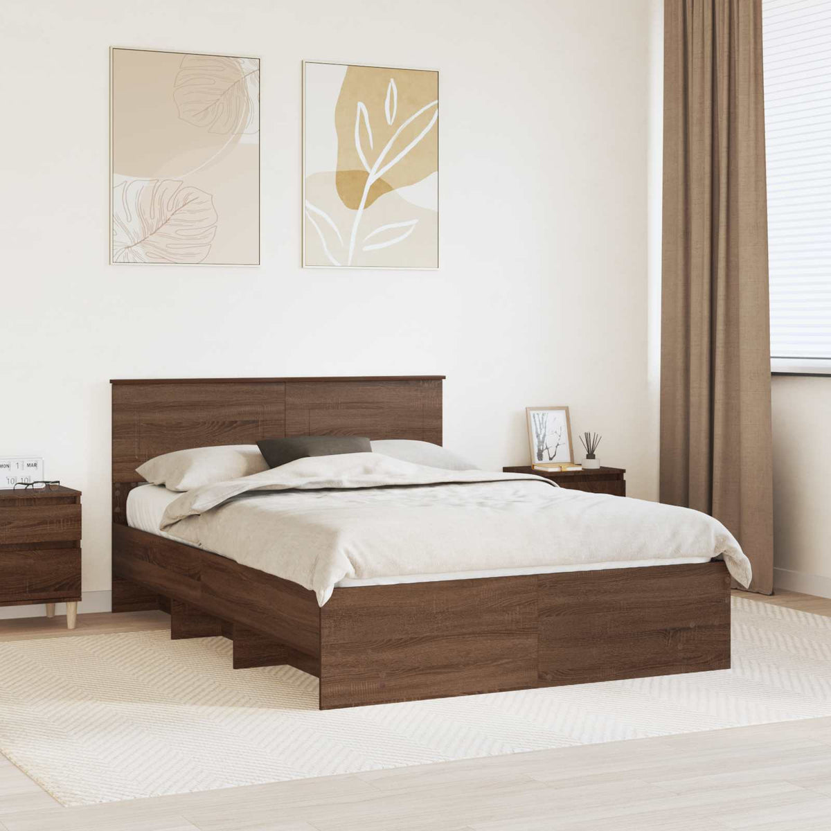 Bed Frame with Headboard Brown Oak 140 x 200 cm Engineered Wood