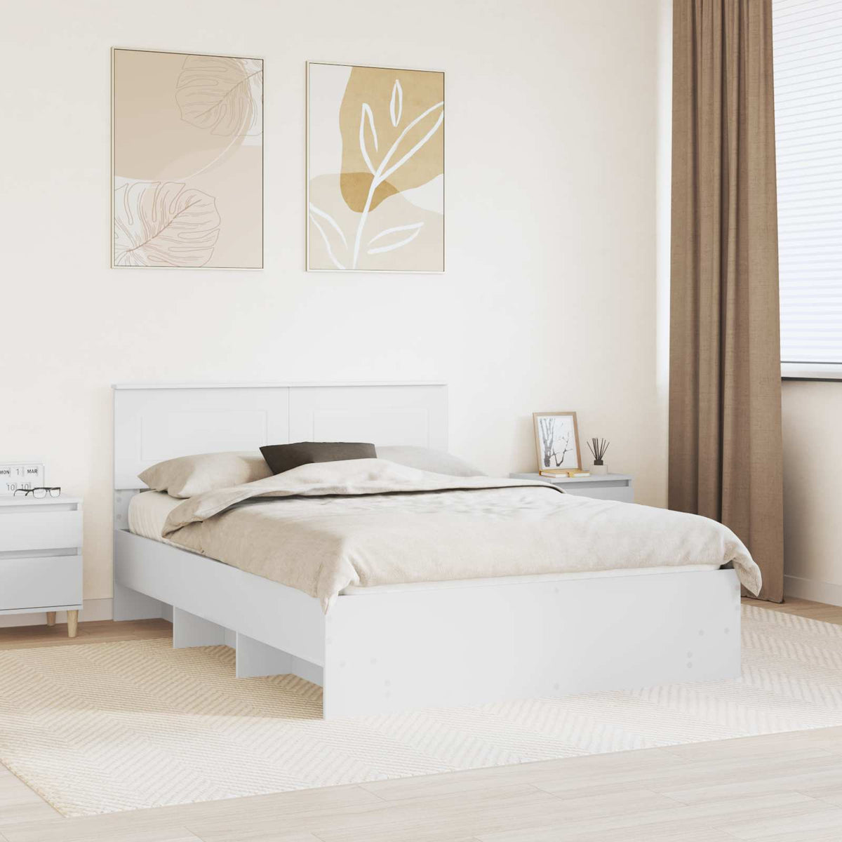 Bed Frame with Headboard White 140 x 200 cm Engineered Wood