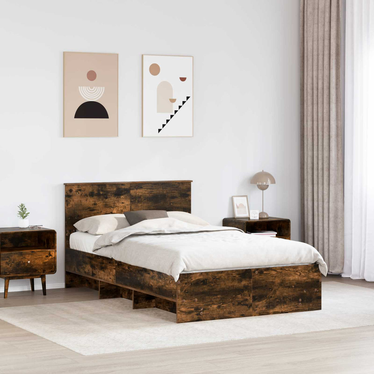 Bed Frame Smoked Oak 135 x 190 cm Engineered Wood