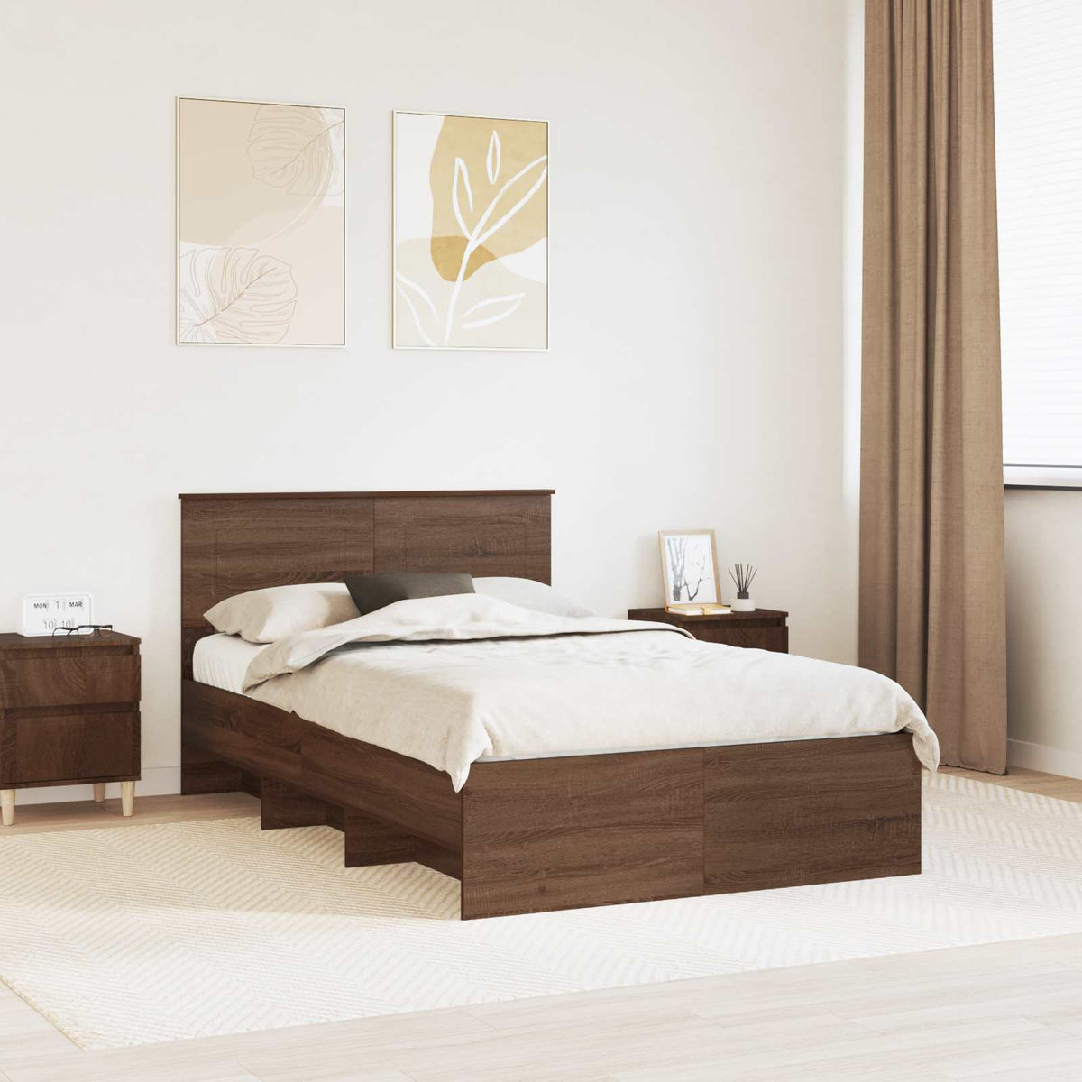 Bed Frame Brown Oak 135 x 190 cm Engineered Wood