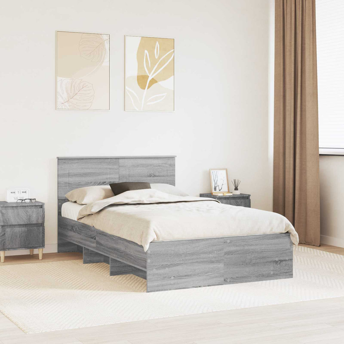 Bed Frame Grey Sonoma 120 x 190 cm Engineered Wood
