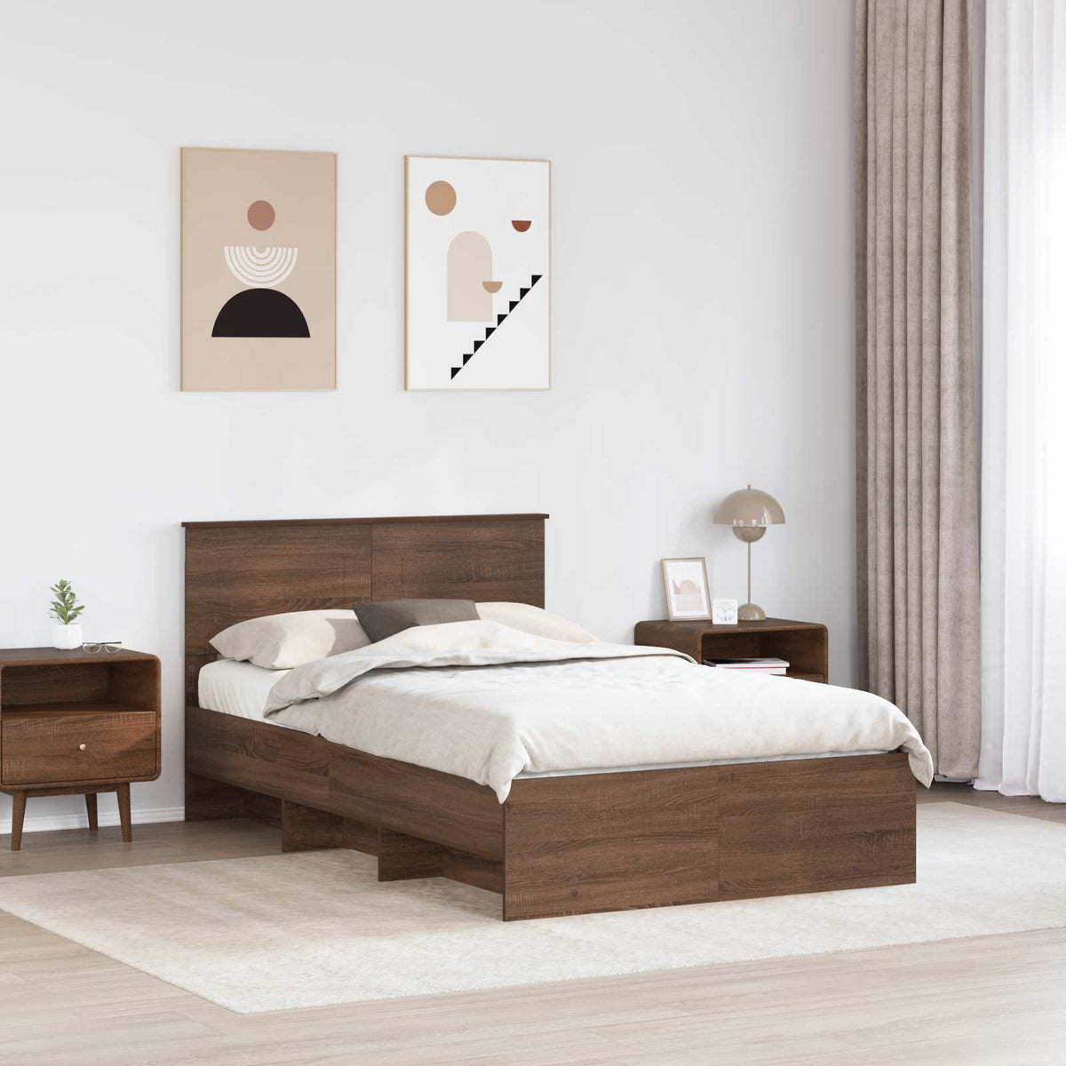 Bed Frame with Headboard Brown Oak 120 x 123 cm Engineered Wood