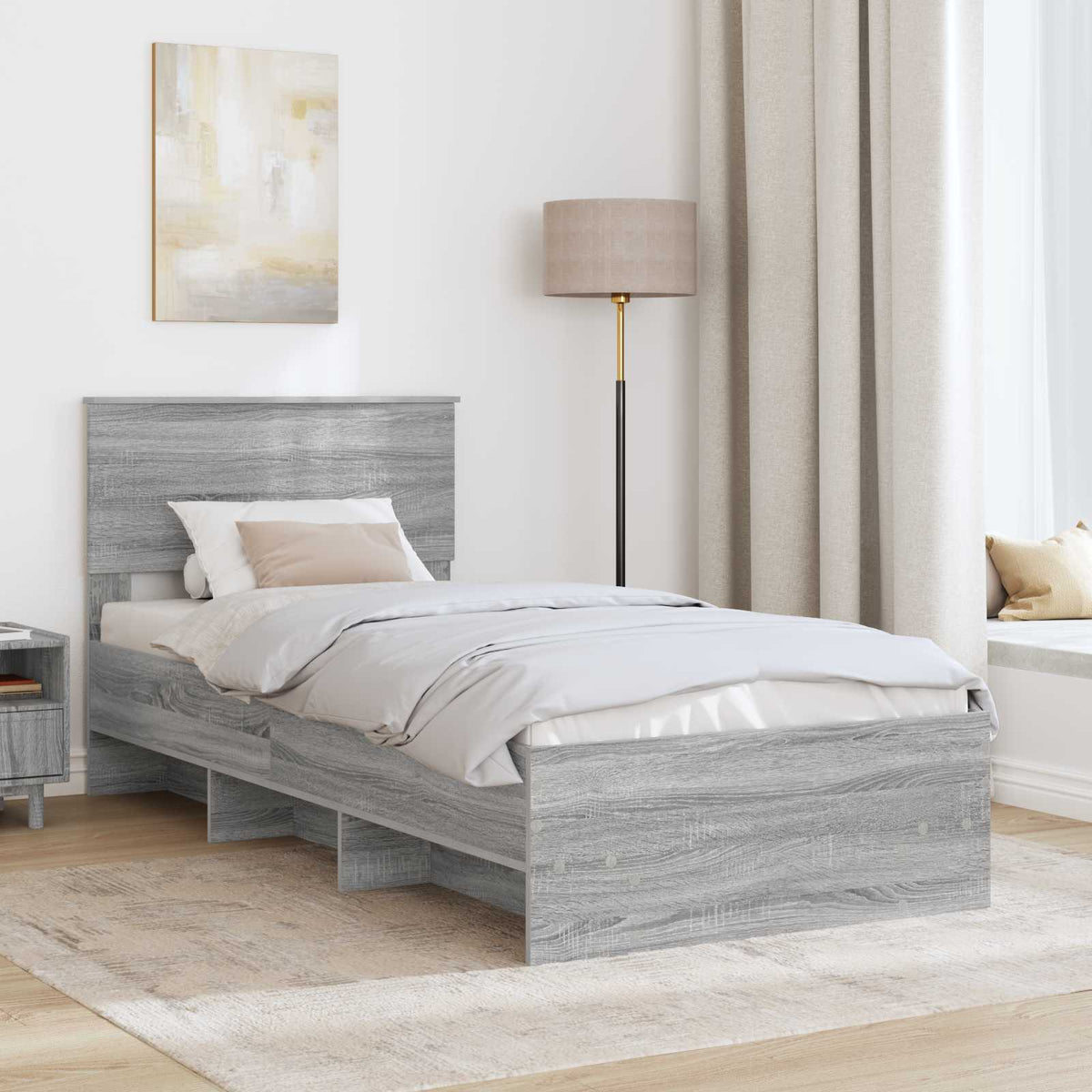 Bed Frame Grey Sonoma 100 x 200 cm Engineered Wood