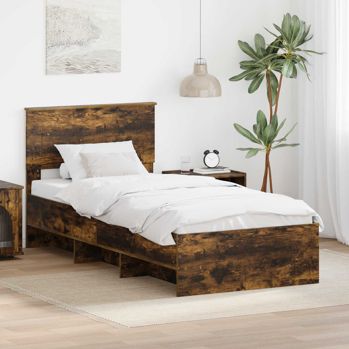 Bed Frame Smoked Oak 90 x 190 cm Engineered Wood
