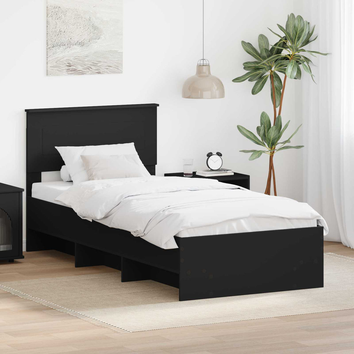 Bed Frame Black 75 x 190 cm Engineered Wood
