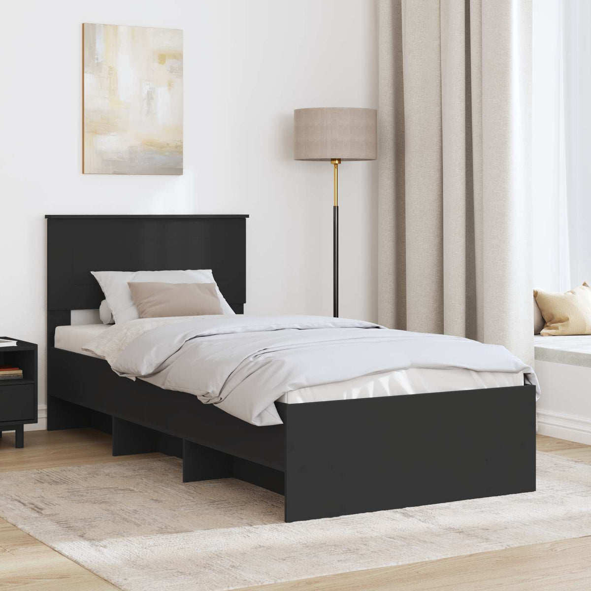 Bed Frame Black 75 x 190 cm Engineered Wood