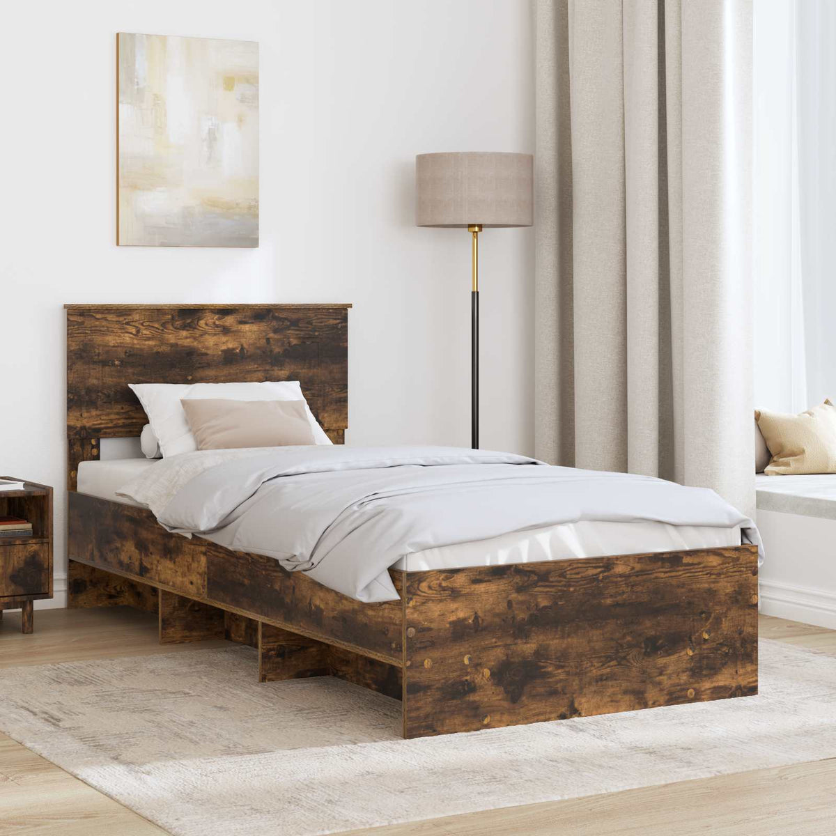 Bed Frame Smoked Oak 75 x 190 cm Engineered Wood