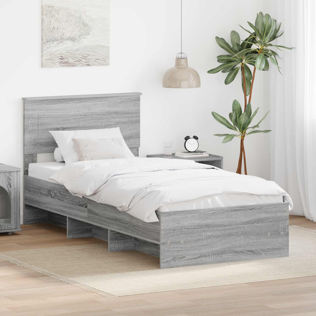 Bed Frame Grey Sonoma 75 x 190 cm Engineered Wood