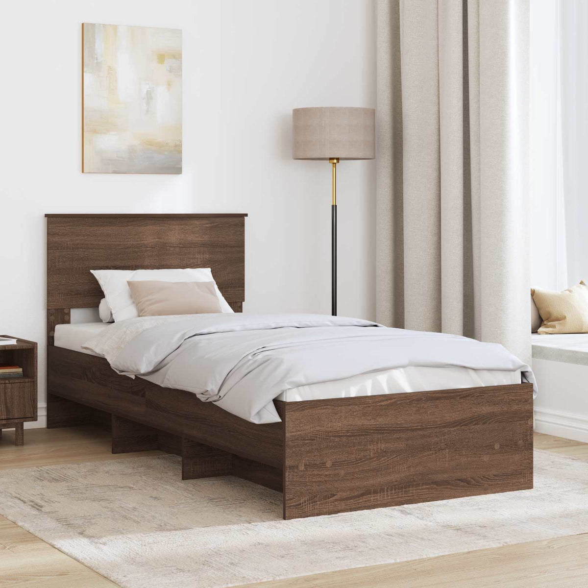 Bed Frame Brown Oak 75 x 190 cm Engineered Wood