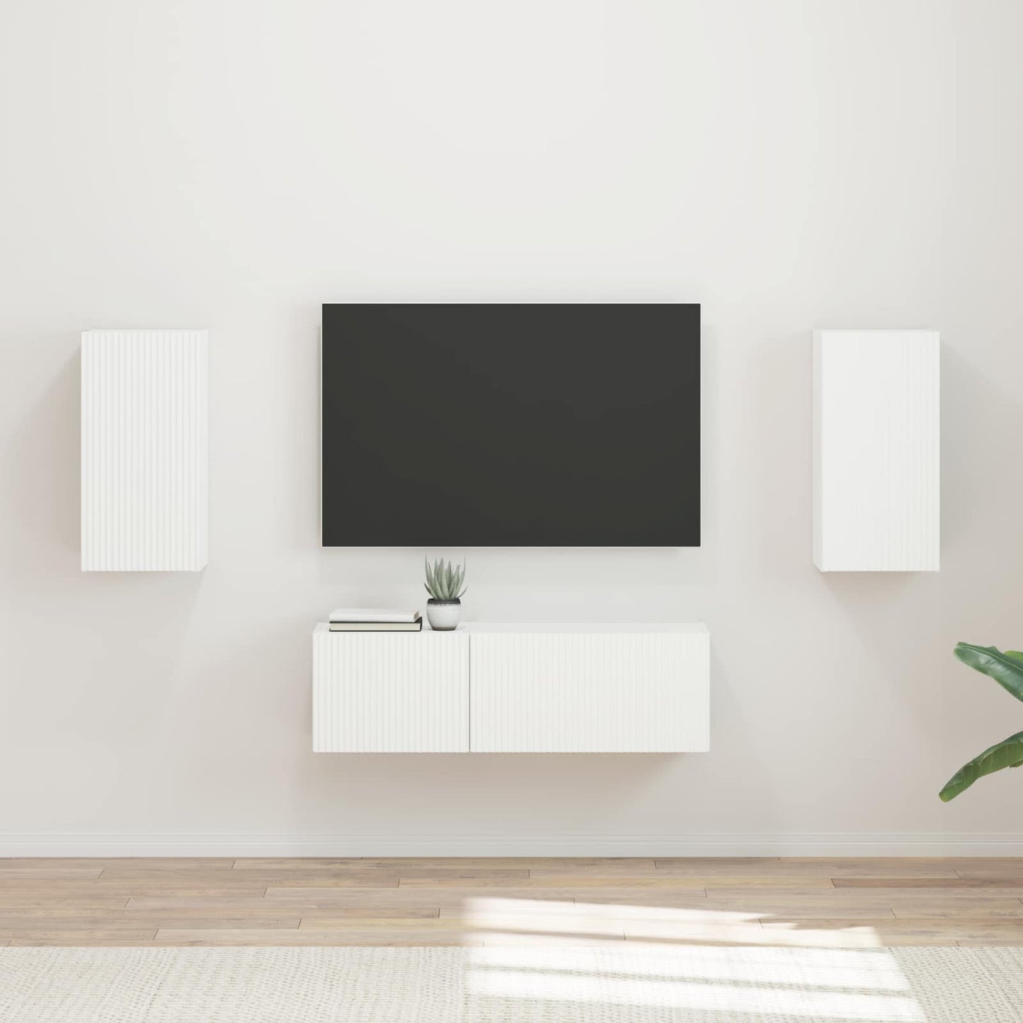 TV Wall Cabinet Set Wall-mounted 4 pcs White Engineered Wood