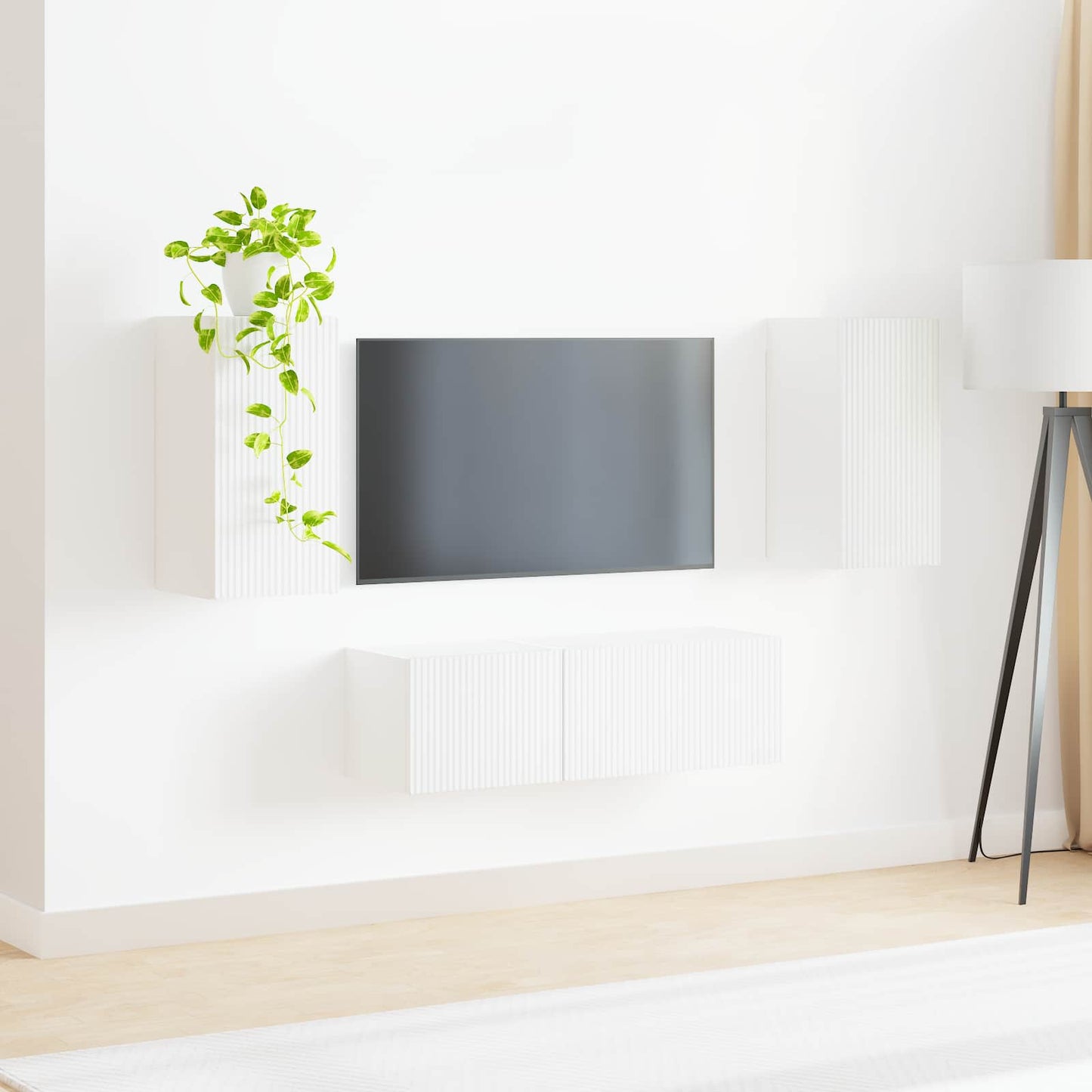 TV Wall Cabinet Set Wall-mounted 4 pcs White Engineered Wood