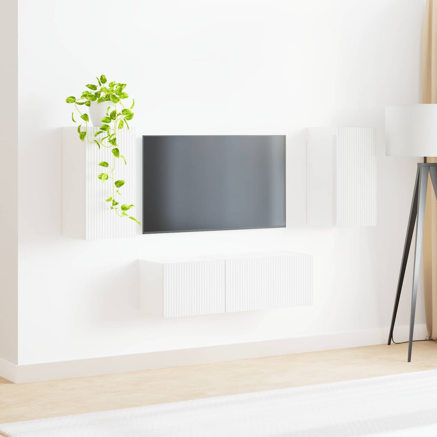 TV Wall Cabinet Set 4 pcs High Gloss White Engineered Wood