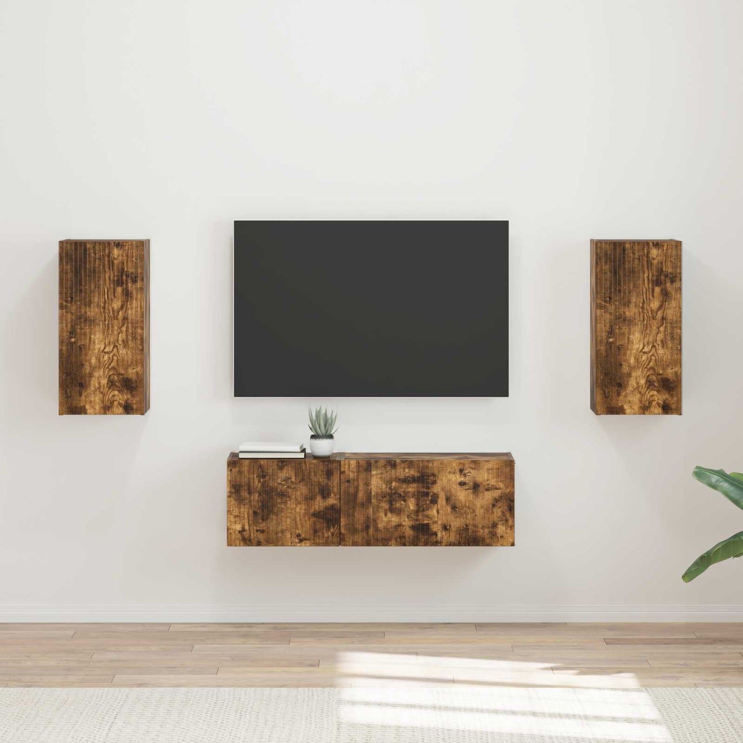 TV Wall Cabinet Set 4 pcs Smoked Oak Engineered Wood