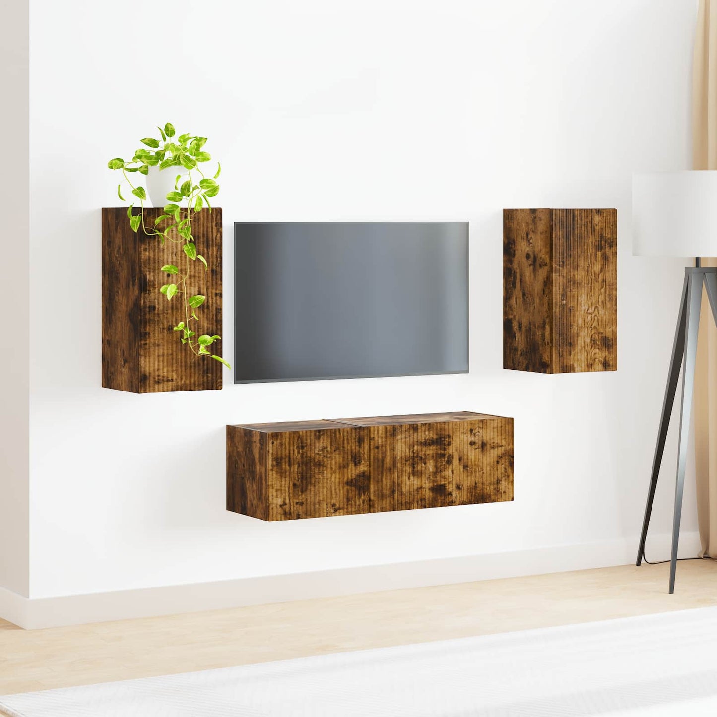 TV Wall Cabinet Set 4 pcs Smoked Oak Engineered Wood