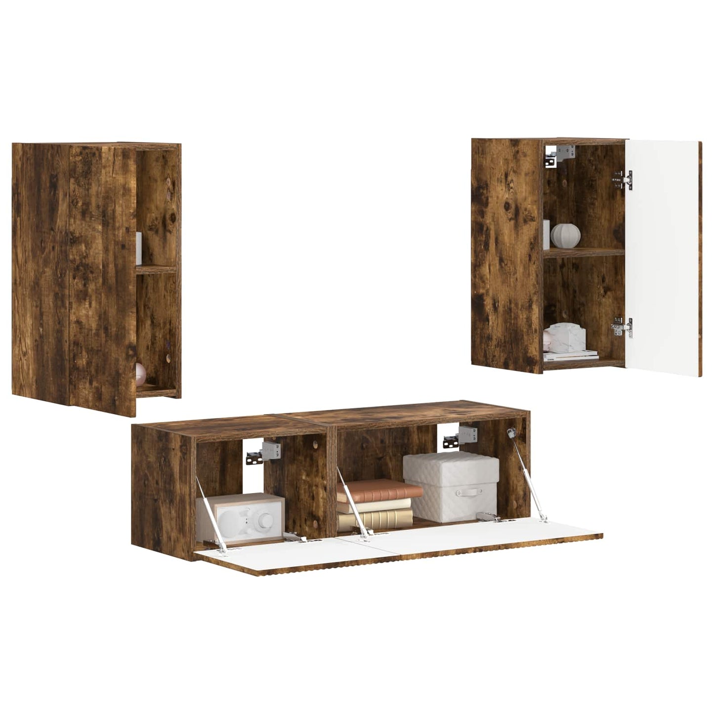 TV Wall Cabinet Set 4 pcs Smoked Oak Engineered Wood