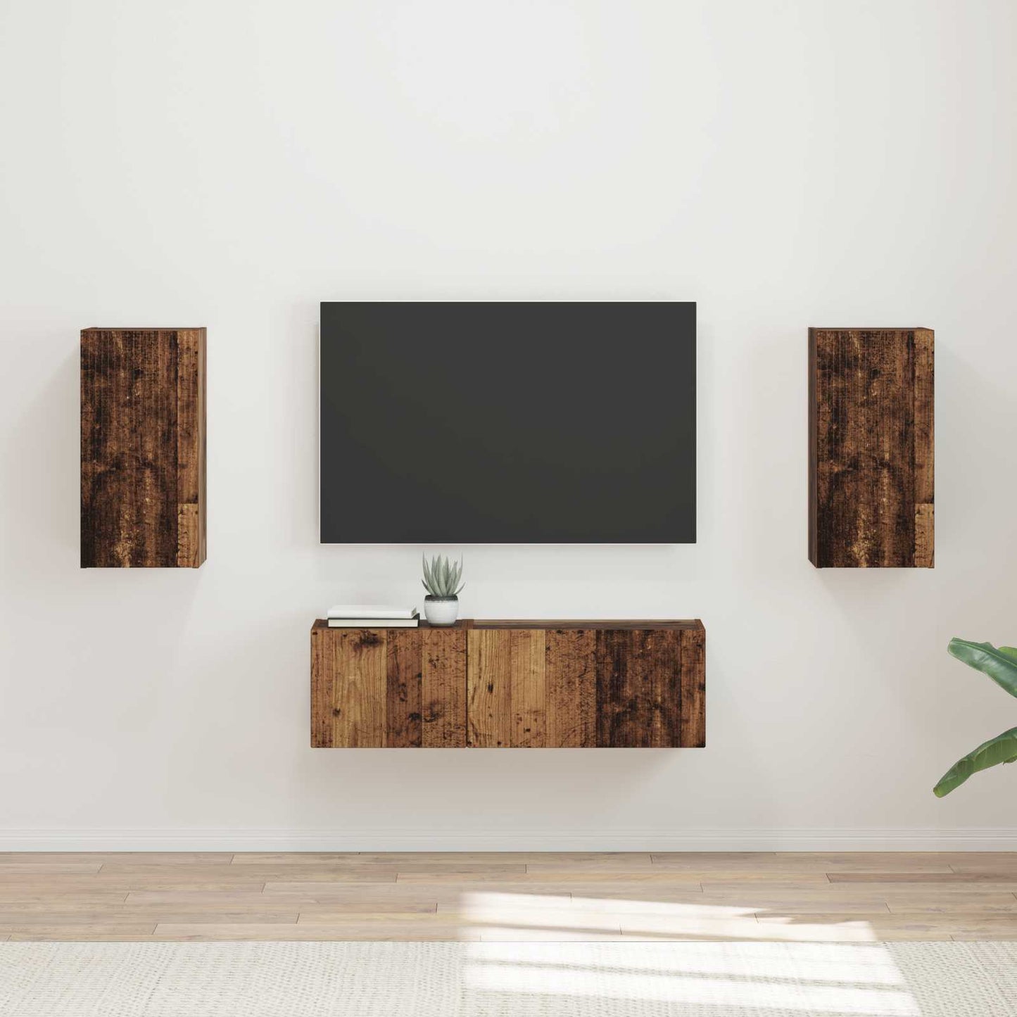 TV Wall Cabinet Set Wall-mounted 4 pcs Old Wood Engineered Wood