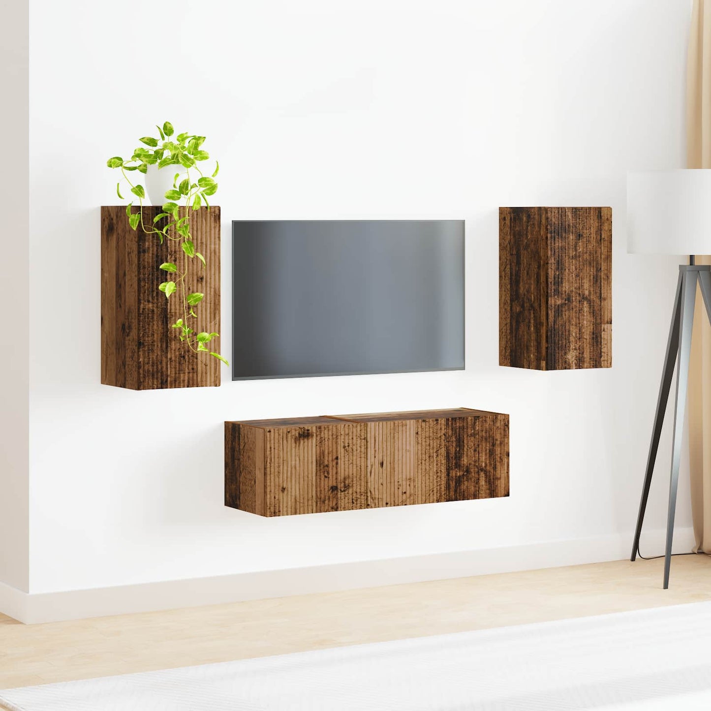 TV Wall Cabinet Set Wall-mounted 4 pcs Old Wood Engineered Wood