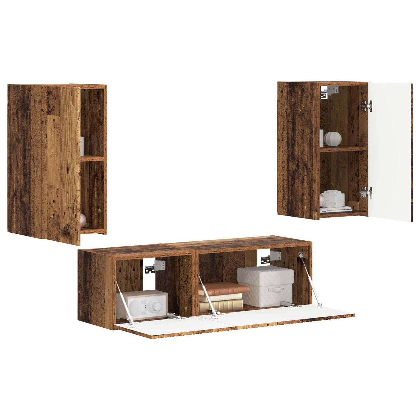 TV Wall Cabinet Set Wall-mounted 4 pcs Old Wood Engineered Wood